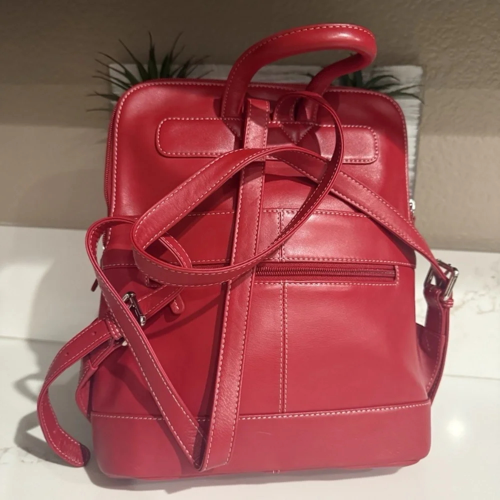 ili New York Red Leather Calf Hair Backpack - Picture 4 of 8
